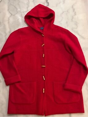 Red Hooded Toggle 💯 #Wool Cardigan Jacket by Karen Scott